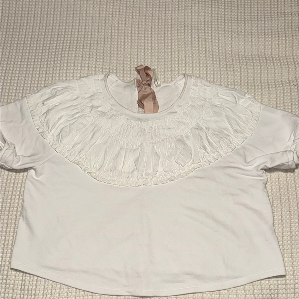 Anthropologie White Ruffled Bib Collar Blouse
